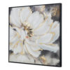 36 x 36 Inch Framed Wall Art, Floral Oil Painting On Canvas, White Gold