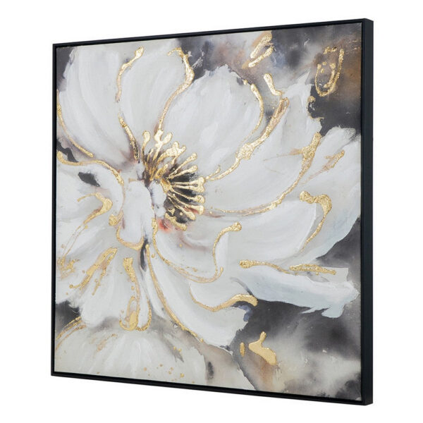 36 x 36 Inch Framed Wall Art, Floral Oil Painting On Canvas, White Gold