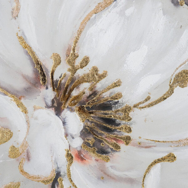 36 x 36 Inch Framed Wall Art, Floral Oil Painting On Canvas, White Gold