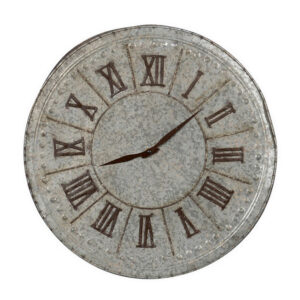 20 Inch Classic Round Wall Clock, Metal, Roman Numerals, Vintage Gray