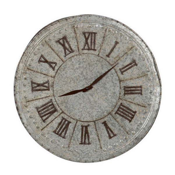20 Inch Classic Round Wall Clock, Metal, Roman Numerals, Vintage Gray