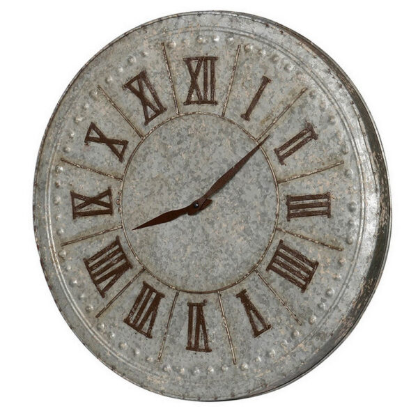 20 Inch Classic Round Wall Clock, Metal, Roman Numerals, Vintage Gray