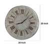 20 Inch Classic Round Wall Clock, Metal, Roman Numerals, Vintage Gray