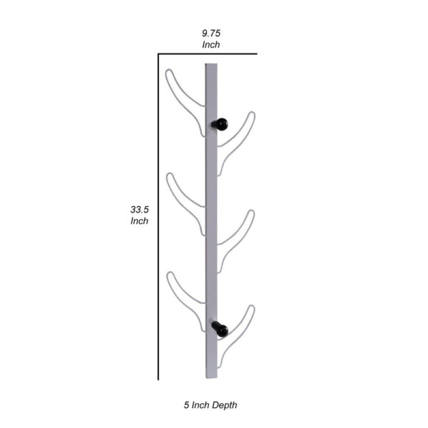 34 Inch Wall Mounted Coat and Hat Rack with 8 Hooks, Silver Metal Frame