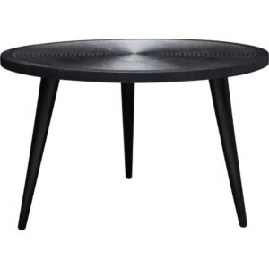 Vio 29 Inch Round Coffee Table, Embossed Surface Patterning, Black Wood
