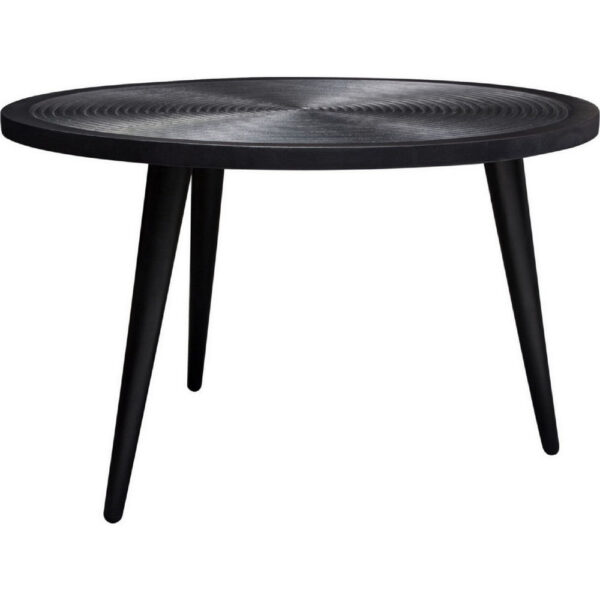 Vio 29 Inch Round Coffee Table, Embossed Surface Patterning, Black Wood
