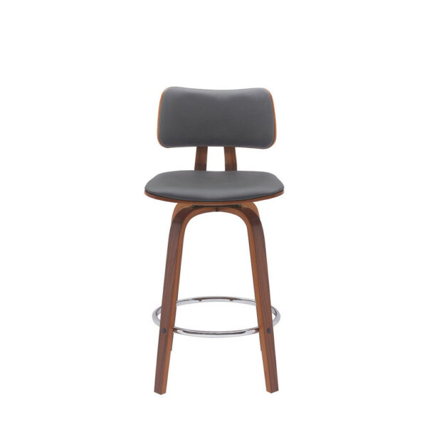 Pino 26 Inch Swivel Counter Stool Chair, Gray Faux Leather, Walnut Brown