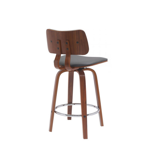 Pino 26 Inch Swivel Counter Stool Chair, Gray Faux Leather, Walnut Brown