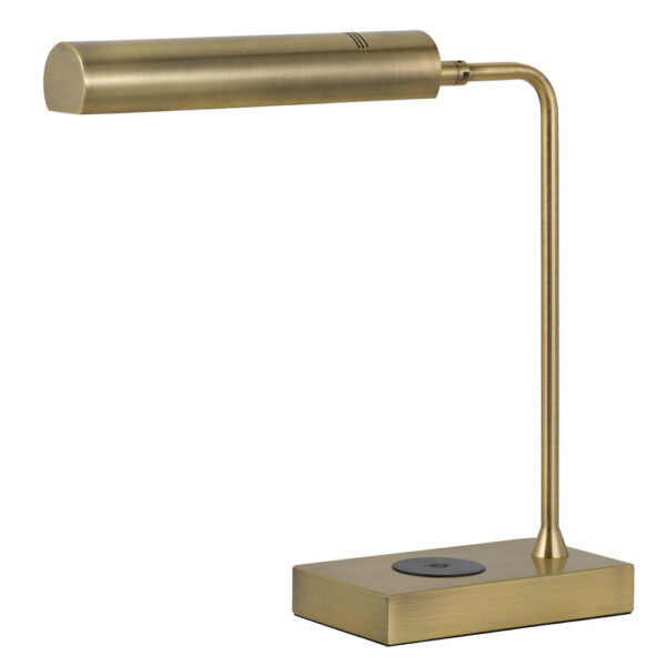 Dyna 18 Inch Integrated LED Desk Lamp, Wireless USB Port, Antique Brass