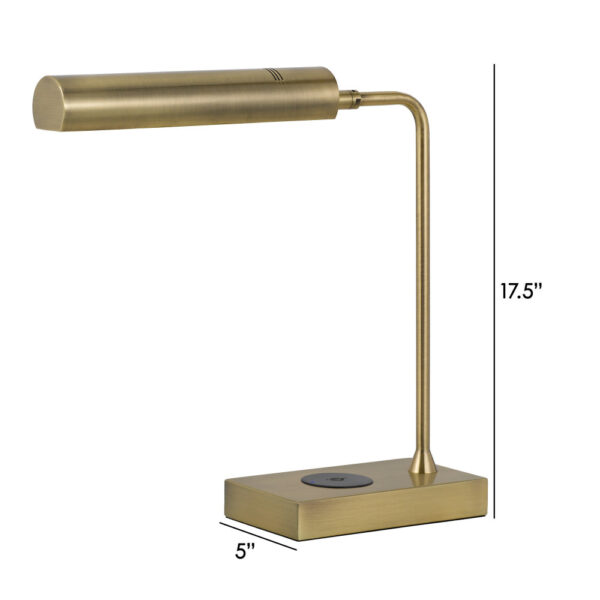 Dyna 18 Inch Integrated LED Desk Lamp, Wireless USB Port, Antique Brass