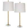 29 Inch Table Lamp, Set of 2, White Tapered Shade, Gold Leaf, Round Base
