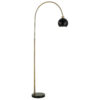 72 Inch Arc Floor Lamp, Black Metal Shade, Marble Foot, Antique Brass