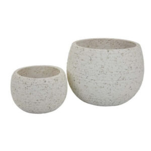 Line 10 Inch Planter Set of 2, Round Shaped Resin Body, Textured White