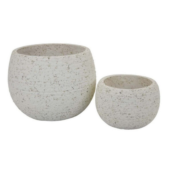 Line 10 Inch Planter Set of 2, Round Shaped Resin Body, Textured White