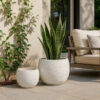 Line 10 Inch Planter Set of 2, Round Shaped Resin Body, Textured White