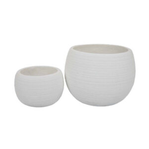 Line 10 Inch Planter Set of 2, Round Resin Body, Carved White Finish