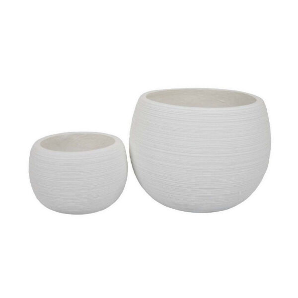 Line 10 Inch Planter Set of 2, Round Resin Body, Carved White Finish