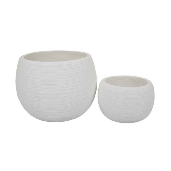 Line 10 Inch Planter Set of 2, Round Resin Body, Carved White Finish