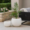 Line 10 Inch Planter Set of 2, Round Resin Body, Carved White Finish