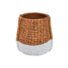 Reno 15 Inch Planter, Rope Woven Design, White and Brown Finished Resin
