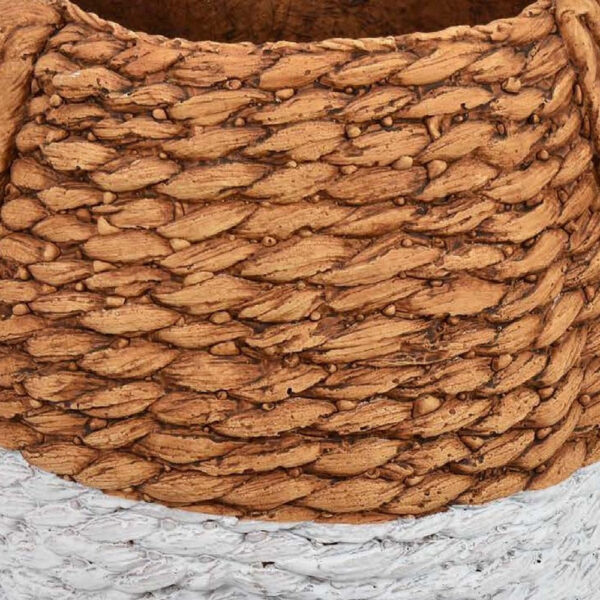 Reno 12 Inch Planter, Rope Woven Design, White and Brown Finished Resin