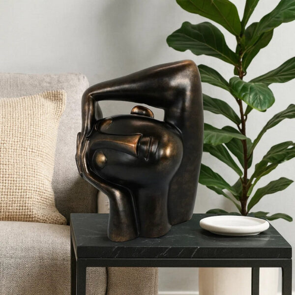 16 Inch Accent Table Decor, Bronze Resin, Artistic Gesturing Human Design