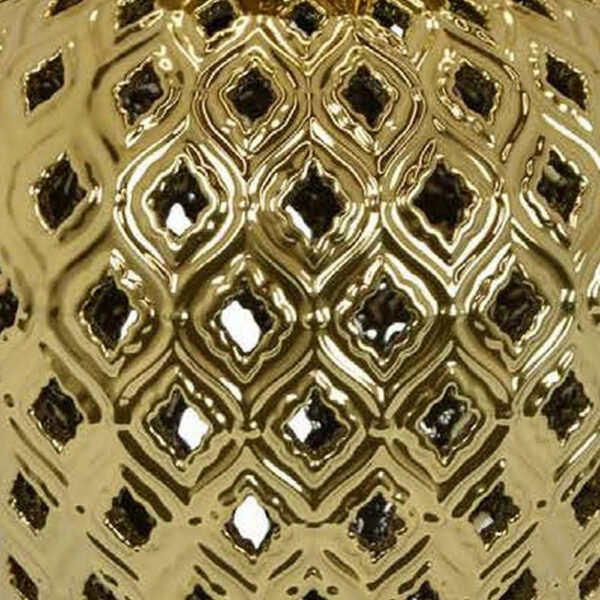 Deni 18 Inch Temple Jar, Pierced, Carved Lattice Design, Lid, Gold