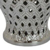 Deni 18 Inch Temple Jar, Pierced, Carved Lattice Design, Lid, Silver