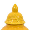 Bryan 13 Inch Ceramic Temple Jar, Geometric Print, Finial Top, Yellow