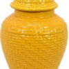 Bryan 13 Inch Ceramic Temple Jar, Geometric Print, Finial Top, Yellow