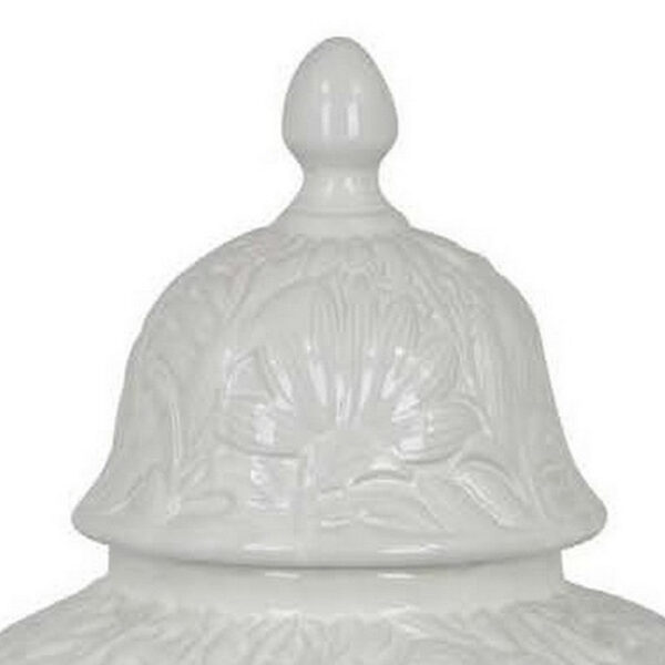 Deni 18 Inch Temple Jar, Embossed Design, Removable Lid, White Finish