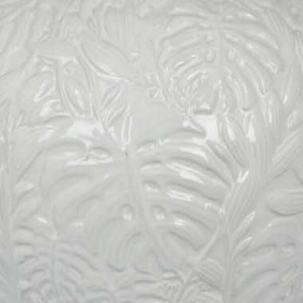 Deni 18 Inch Temple Jar, Embossed Design, Removable Lid, White Finish