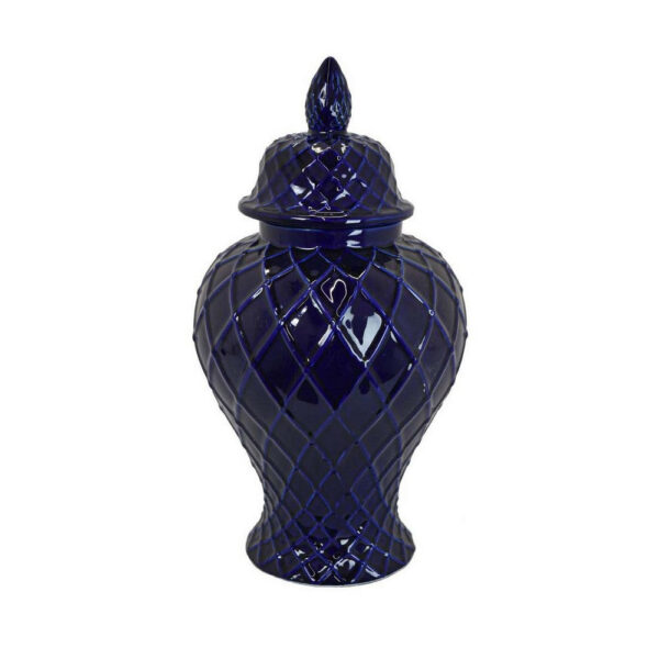 Livie 20 Inch Temple Ginger Jar, Geometric Design, Dome Lid, Ceramic, Blue