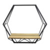 24 Inch Wall Mirror with Shelf, Hexagon Shaped, Metal, Black Finish