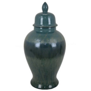 Caty 20 Inch Temple Jar, Finial Dome Lids, Classic, Ceramic, Green Finish