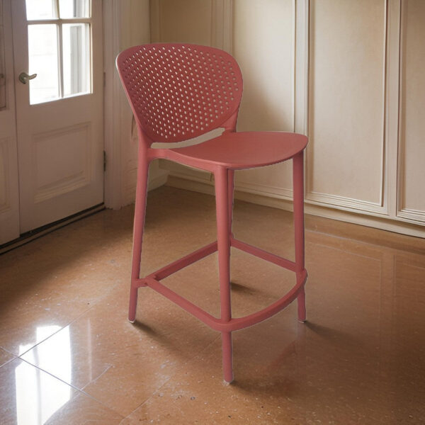 Celin 30 Inch Barstool Chair, Set of 4, Stackable, Mesh, Curved Seat, Orange