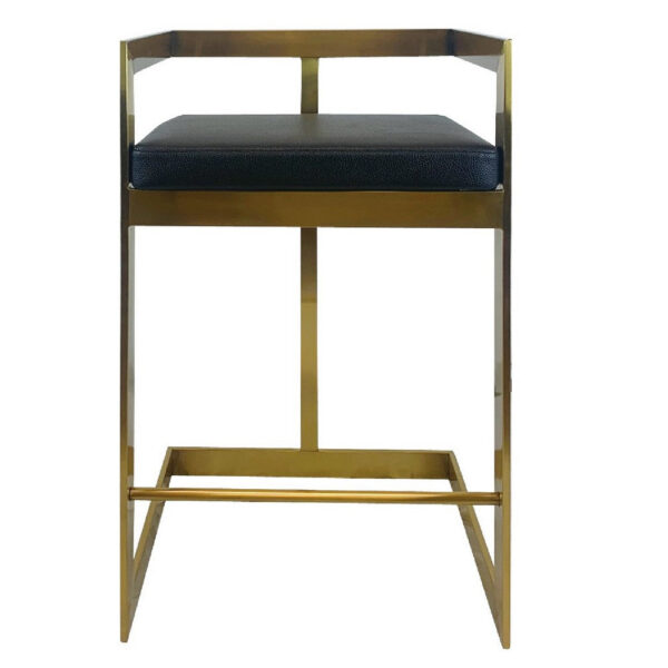 Keyn 26 Inch Counter Stool Chair, Faux Leather, Steel Base, Black, Gold