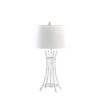 Lisi 29 Inch Table Lamp, White Shade, Silver Mettalic Bamboo Style Base