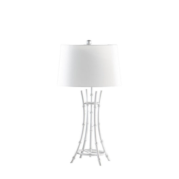 Lisi 29 Inch Table Lamp, White Shade, Silver Mettalic Bamboo Style Base