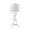 Lisi 29 Inch Table Lamp, White Shade, Silver Mettalic Bamboo Style Base