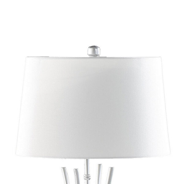 Lisi 29 Inch Table Lamp, White Shade, Silver Mettalic Bamboo Style Base