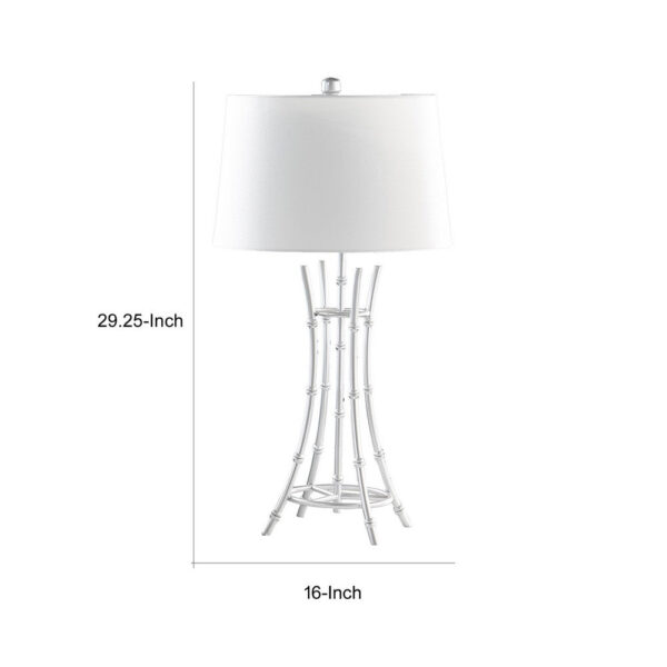 Lisi 29 Inch Table Lamp, White Shade, Silver Mettalic Bamboo Style Base