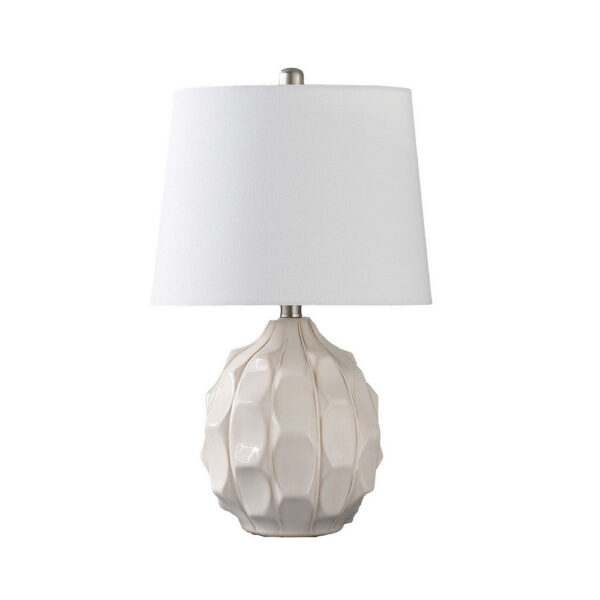 22 Inch Table Lamp, Cream Round Cascading Ceramic Design Urn, Brushed Metal