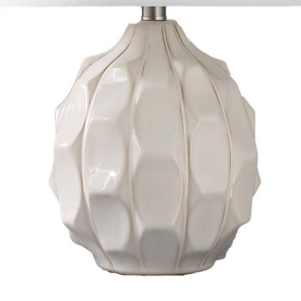 22 Inch Table Lamp, Cream Round Cascading Ceramic Design Urn, Brushed Metal