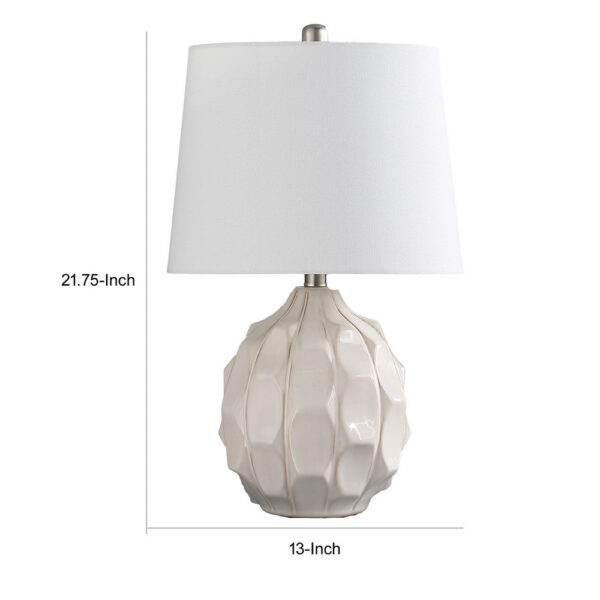 22 Inch Table Lamp, Cream Round Cascading Ceramic Design Urn, Brushed Metal