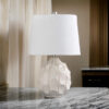 22 Inch Table Lamp, Cream Round Cascading Ceramic Design Urn, Brushed Metal
