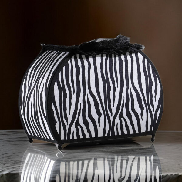 Wigi 12 Inch Accent Lamp, Purse, Zebra Animal Print, Black White Faux Fur