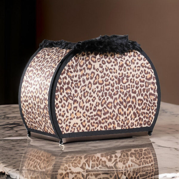 Wigi 12 Inch Accent Lamp, Purse, Cheetah Animal Print, Brown Black Faux Fur