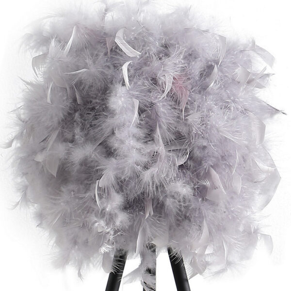 Rio 21 Inch Accent Table Lamp, Gray Feather Shade, Black Metal Tripod Base