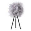 Rio 21 Inch Accent Table Lamp, Gray Feather Shade, Black Metal Tripod Base
